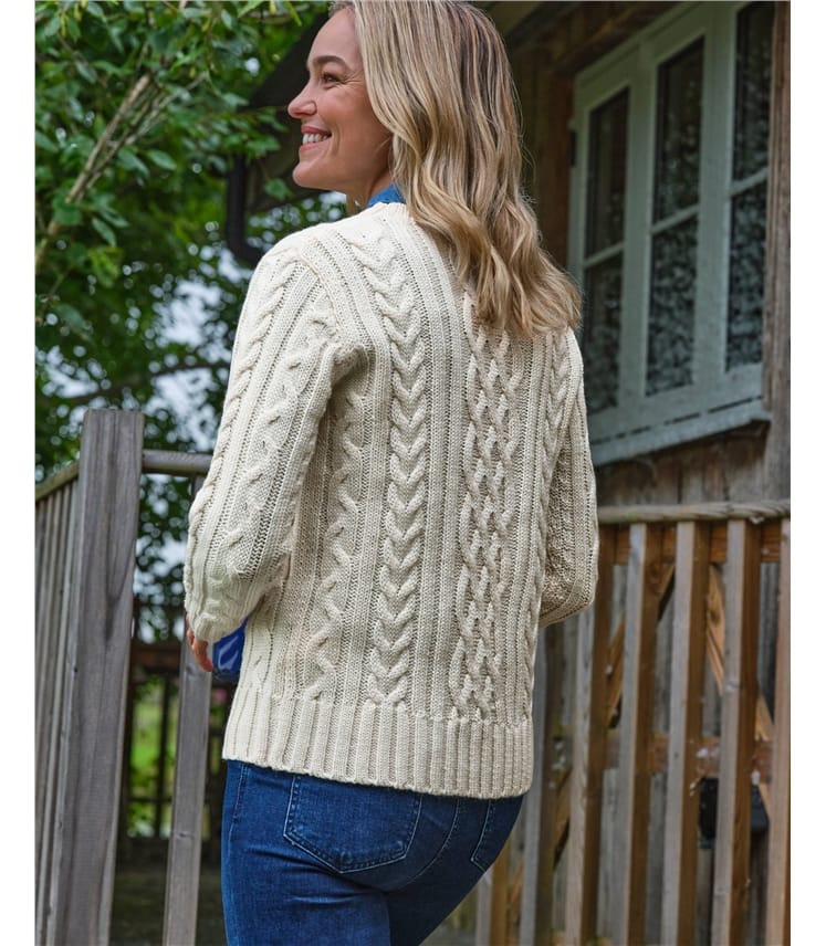 Aran-Pullover aus reiner Wolle mit Rundhalsausschnitt für Damen