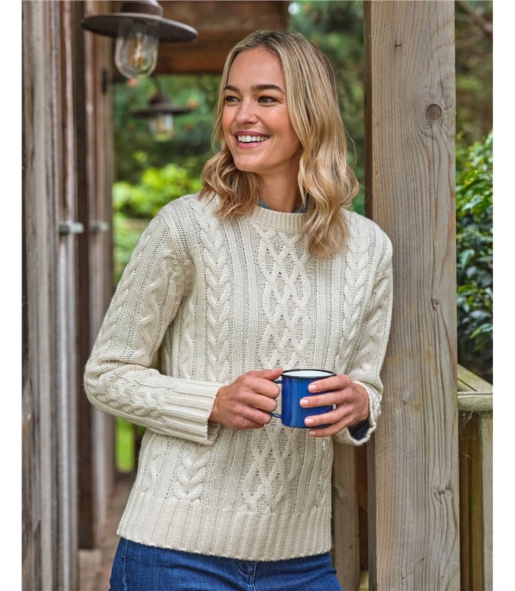 Aran-Pullover aus reiner Wolle mit Rundhalsausschnitt für Damen