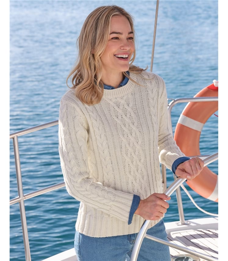 Aran-Pullover aus reiner Wolle mit Rundhalsausschnitt für Damen