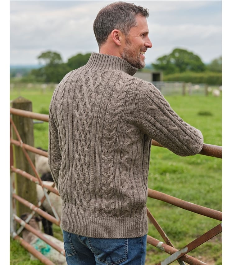 Pull irlandais en maille torsadée à col zippé - Homme - Pure Laine