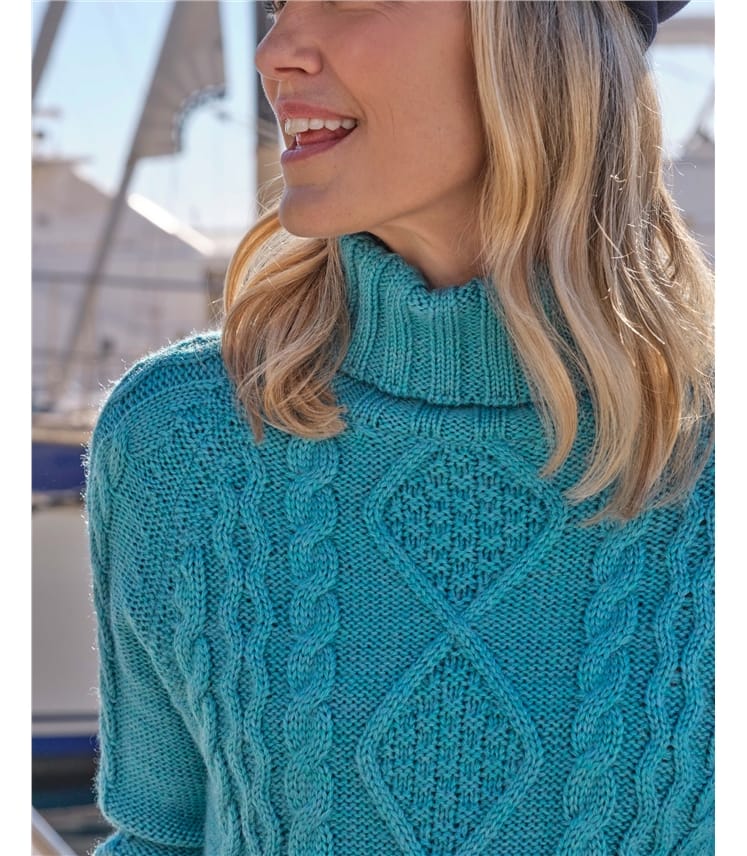 Pullover mit Aran-Zopfmuster und Rollkragen aus reiner Wolle für Damen