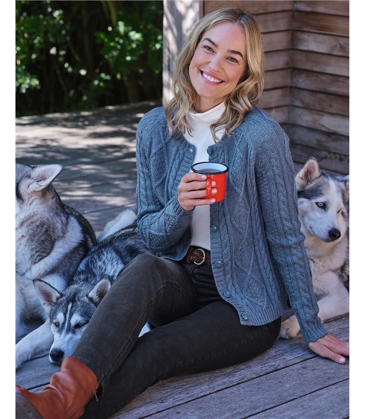 Strickjacke mit Zopfmuster aus reiner Wolle für Damen