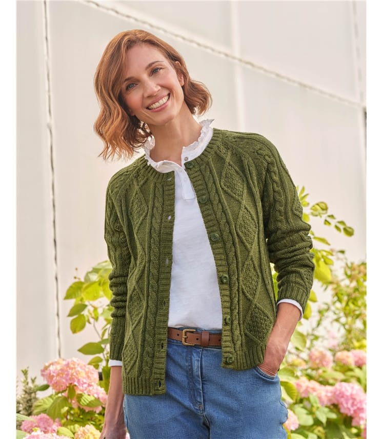 Strickjacke mit Zopfmuster aus reiner Wolle für Damen 