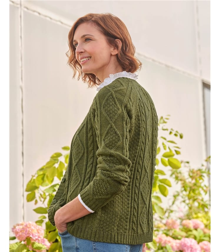 Strickjacke mit Zopfmuster aus reiner Wolle für Damen 