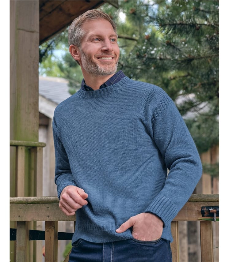 Blue Smoke Pure Wool | 100% Pure Wool Knitted Guernsey Jumper