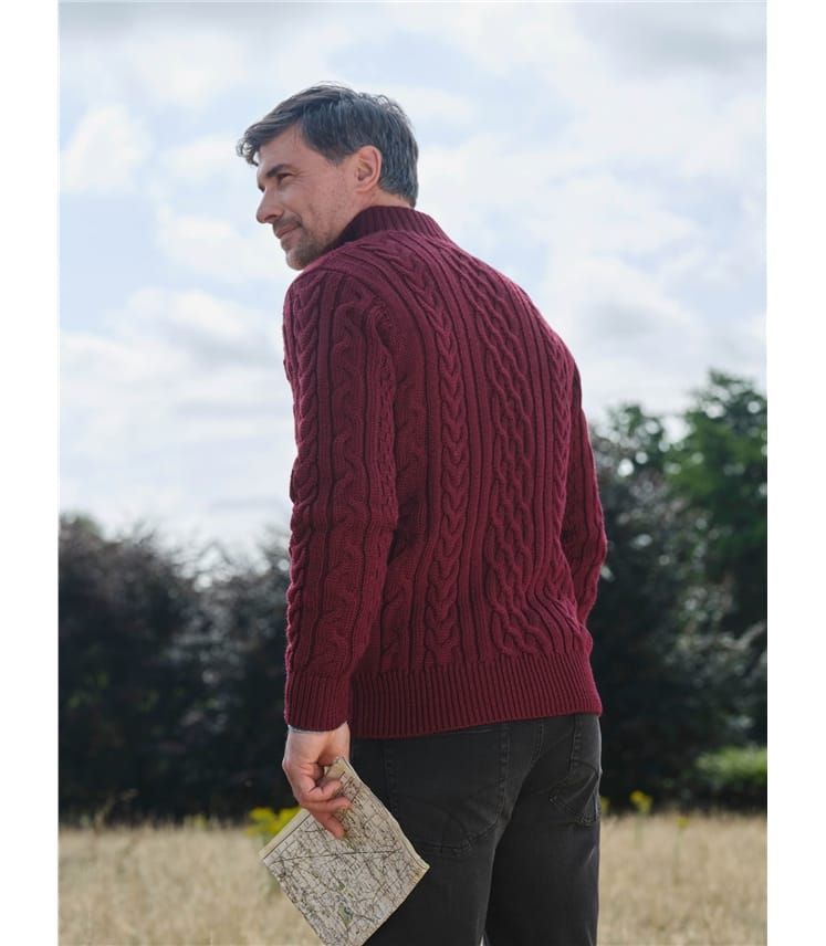 Pull irlandais en maille torsadée à col zippé - Homme - Pure Laine