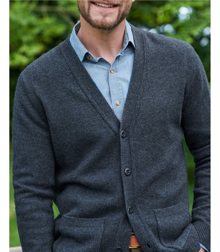 Mens Lambswool V Neck Cardigan