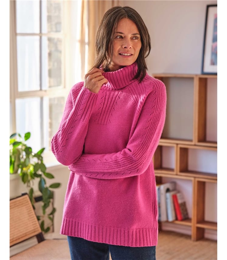 Magenta Pink, Hailie Lambswool Funnel Neck Sweater