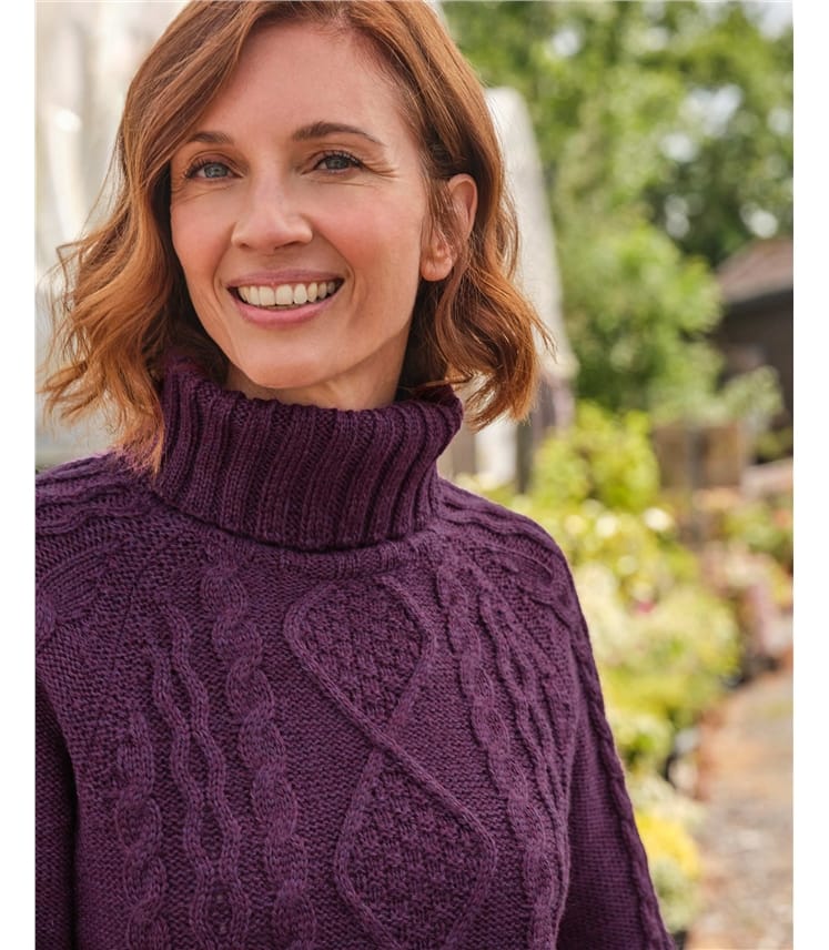 Pull irlandais à col roulé - Femme - Pure Laine