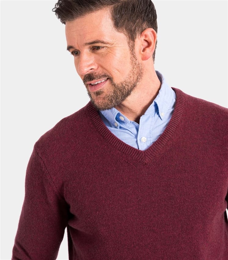 Old Carmine Pure Lambswool | Mens Lambswool V Neck Knitted Sweater