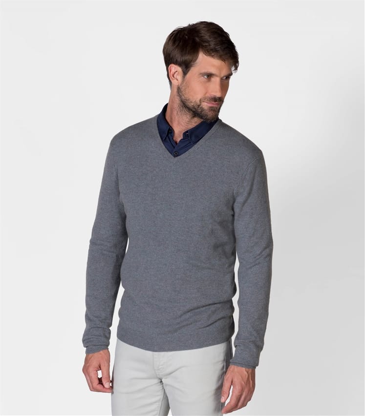 Mens Cashmere V Neck Jumper