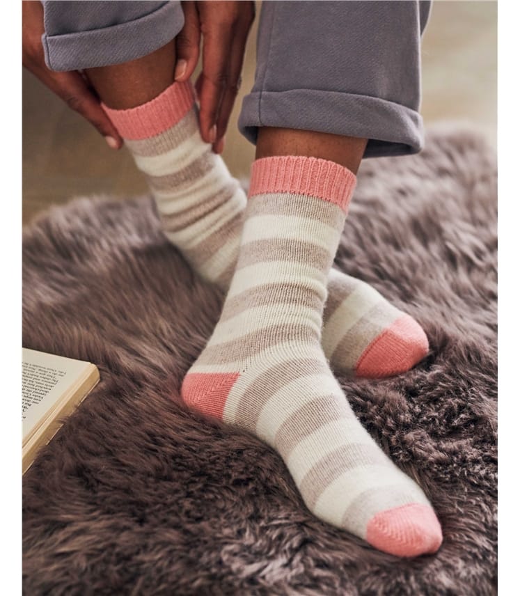 Marble/Soft Coral | Striped Cashmere Socks | WoolOvers US