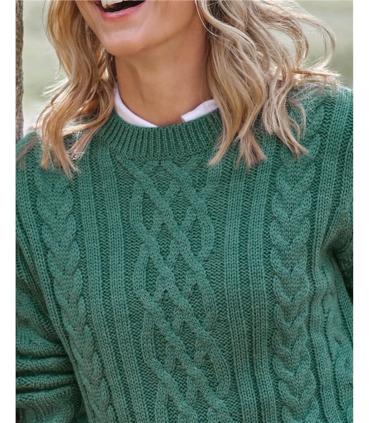 100% Pure Wool Aran Crew Neck Jumper
