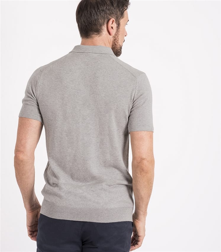 Grey Marl | Mens Silk & Cotton Short Sleeve Knitted Polo Shirt ...