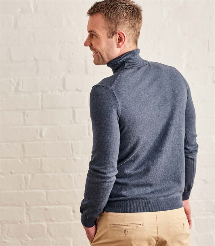 Denim Marl Mens Silk & Cotton Polo Neck Jumper WoolOvers AU