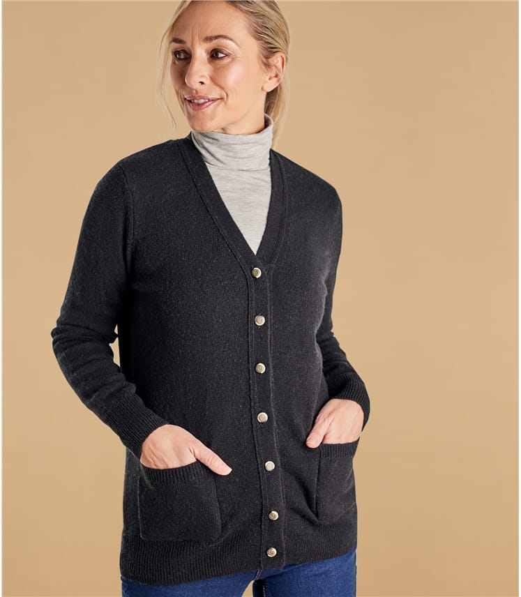 Lambswool Knitted V Neck Cardigan