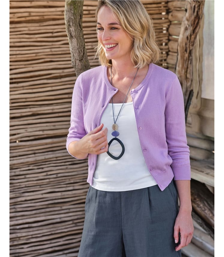 Silk and Cotton 3/4 Sleeve Crop Cardigan