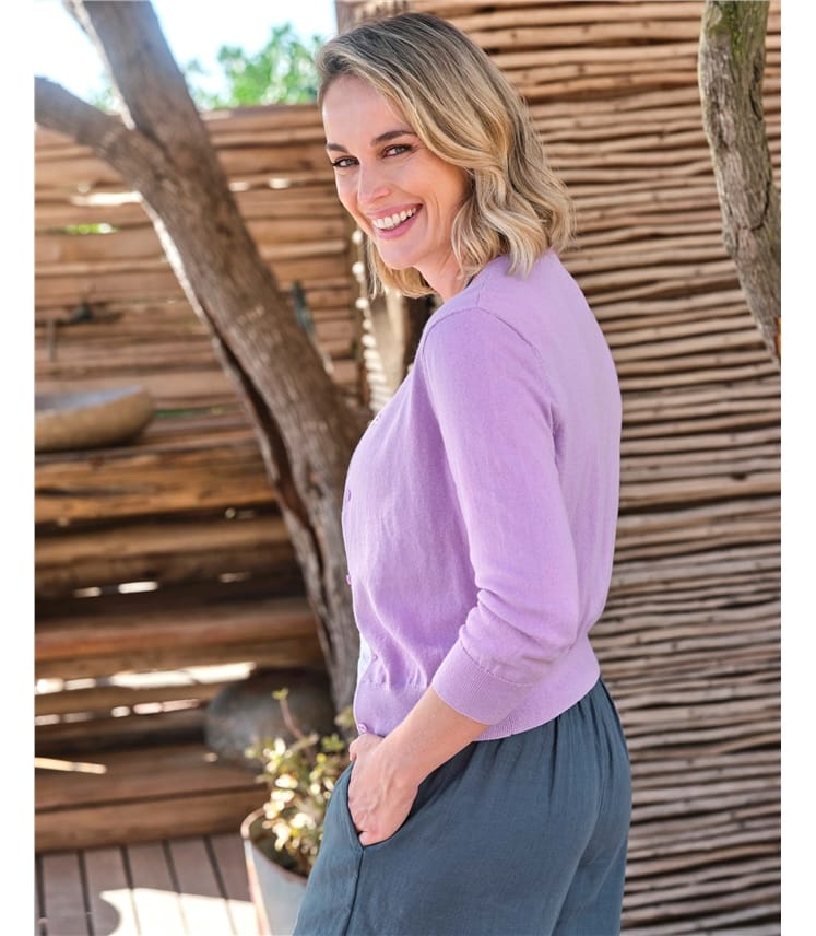 Silk and Cotton 3/4 Sleeve Crop Cardigan