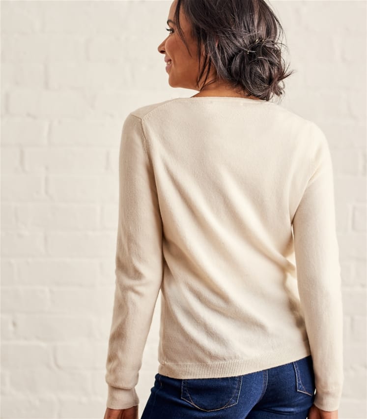 Cream | Womens Cashmere & Merino Luxurious V Neck Cardigan | WoolOvers UK