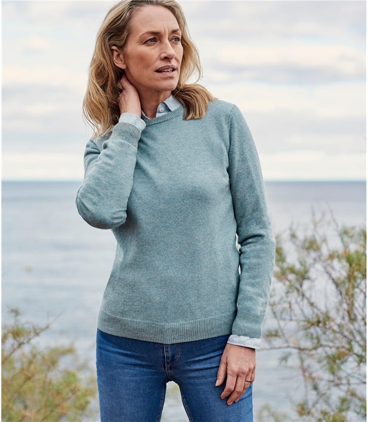 Frosted Green Womens Cashmere & Merino Crew Neck Knitted Sweater