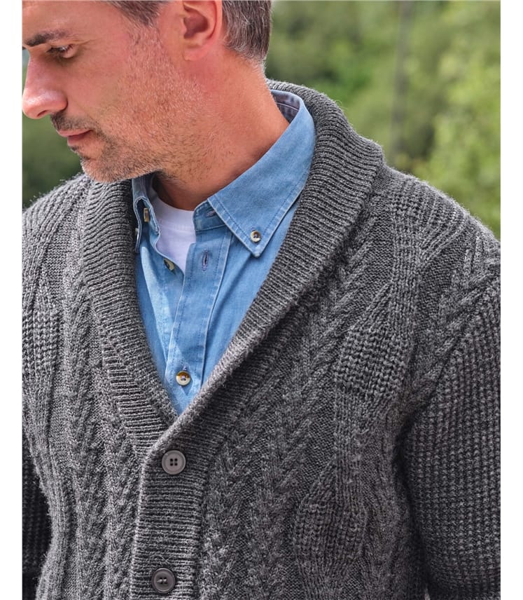Cardigan à col châle en maille torsadée - Homme - Pure Laine d'agneau 