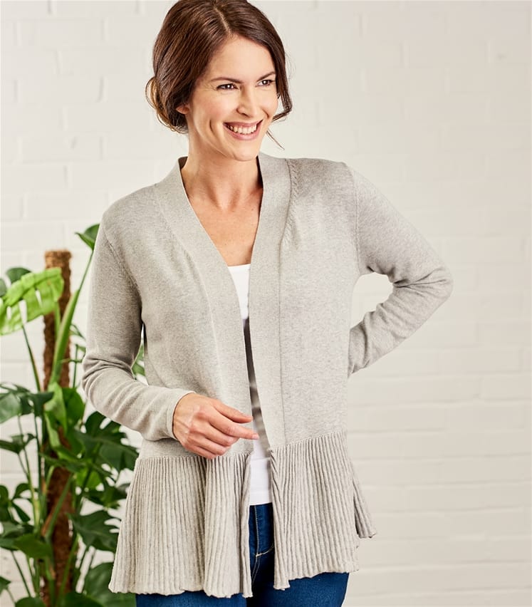 Dove Grey | Womens Edge to Edge Pleat Cardigan | WoolOvers AU