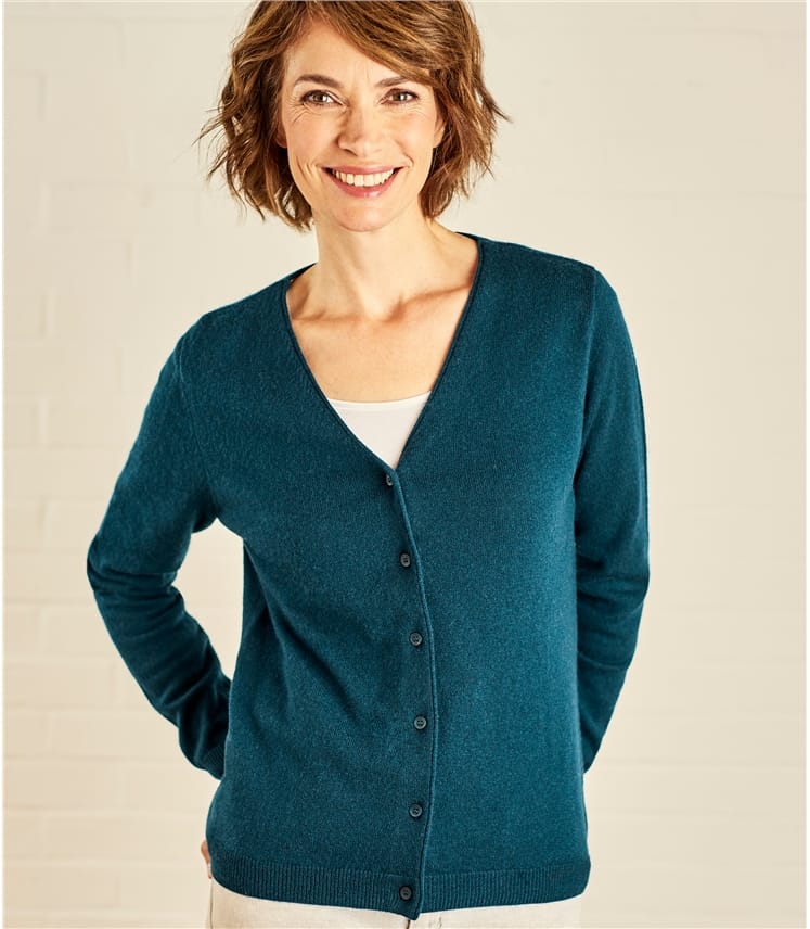 Dark Teal Womens Cashmere Merino Classic V Neck Cardigan Woolovers Us