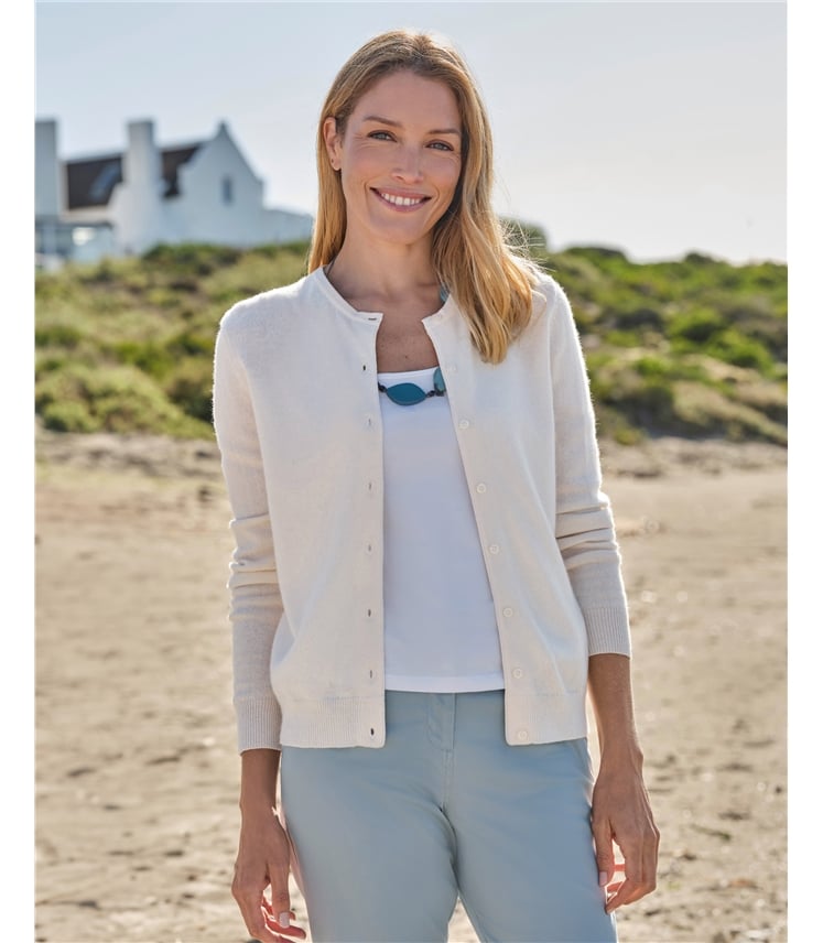 Strickjacke mit Rundhalsausschnitt aus Merino- und Kaschmirwolle für Damen