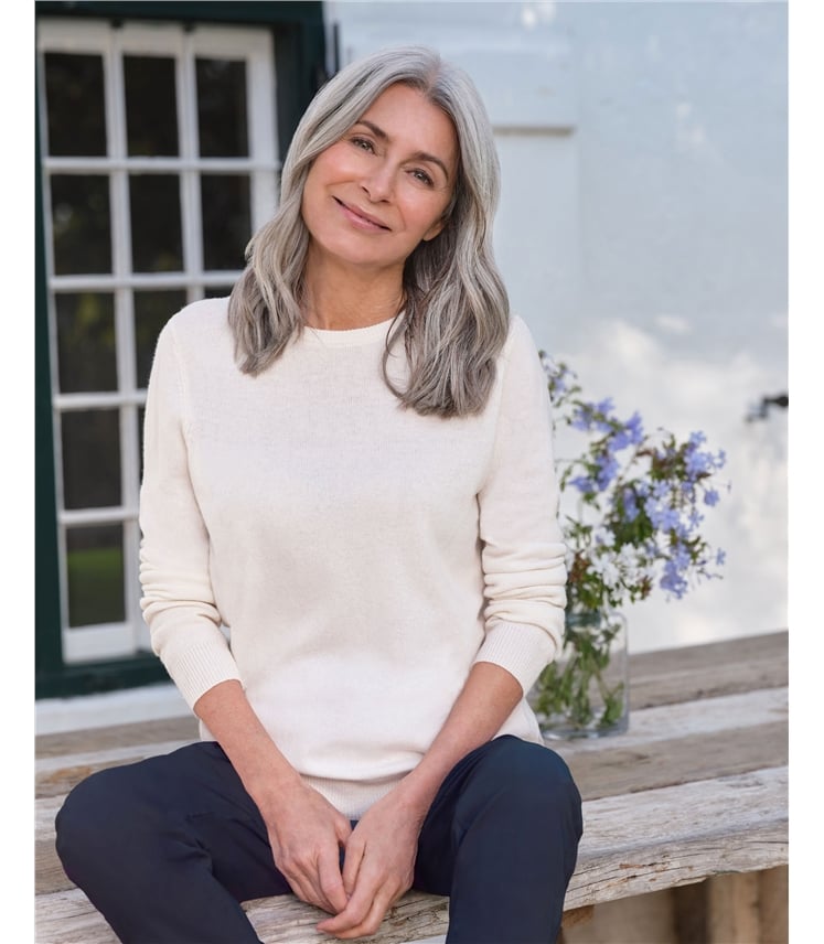 Pullover mit Rundhalsausschnitt aus Merinowolle und Kaschmir für Damen