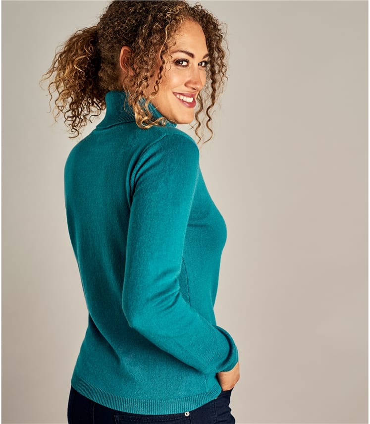 Persian Teal | Womens Cashmere & Merino Fitted Polo Neck Knitted Jumper ...