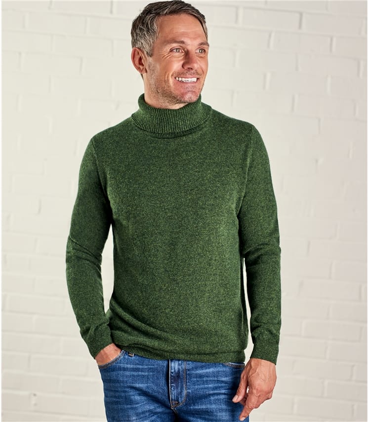Cactus Green | Mens Cashmere & Merino Polo Neck Jumper | WoolOvers AU