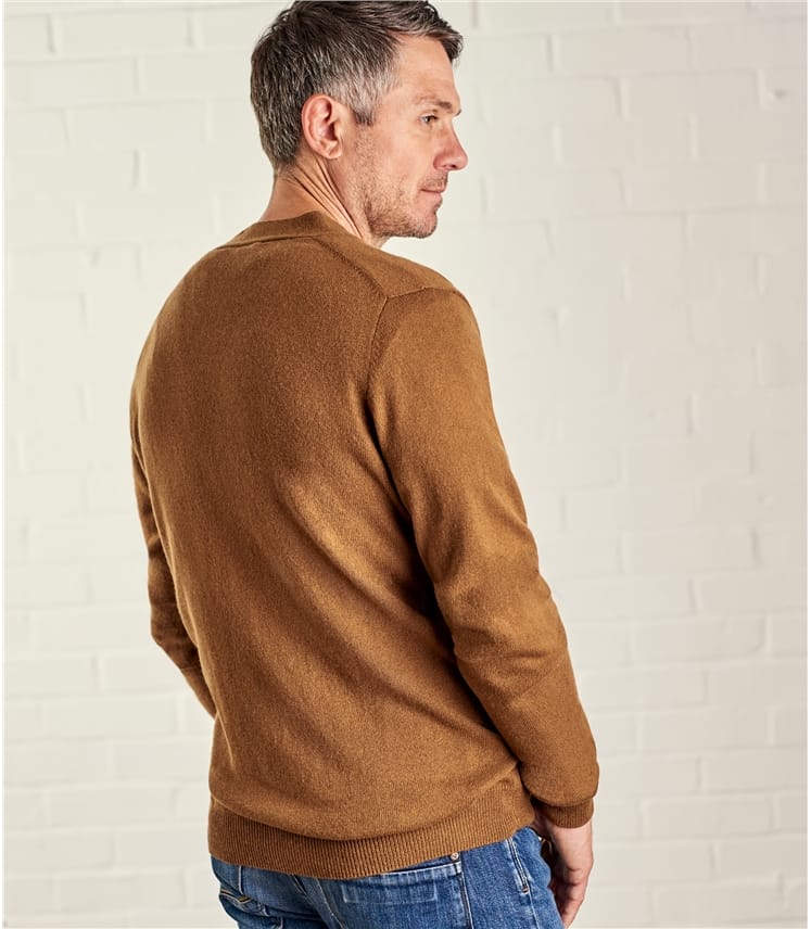 Deep Mustard Mens Cashmere & Merino V Neck Cardigan WoolOvers AU