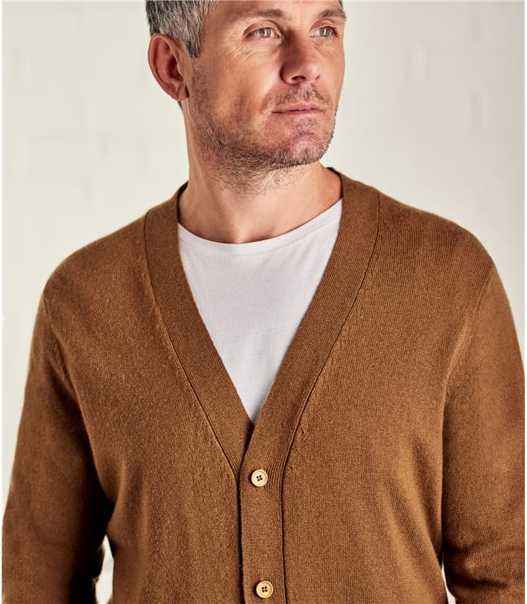 Deep Mustard Mens Cashmere & Merino V Neck Cardigan WoolOvers AU
