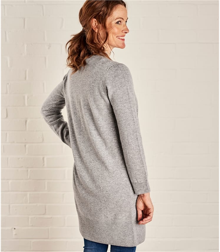 Grey Marl | Womens Cashmere & Merino Edge to Edge Long Cardigan ...