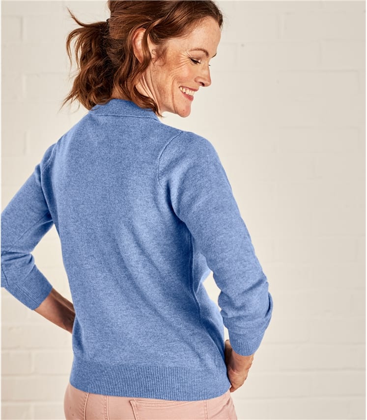 Sky Blue | Ladies Cashmere & Merino Knitted Polo Shirt | WoolOvers AU