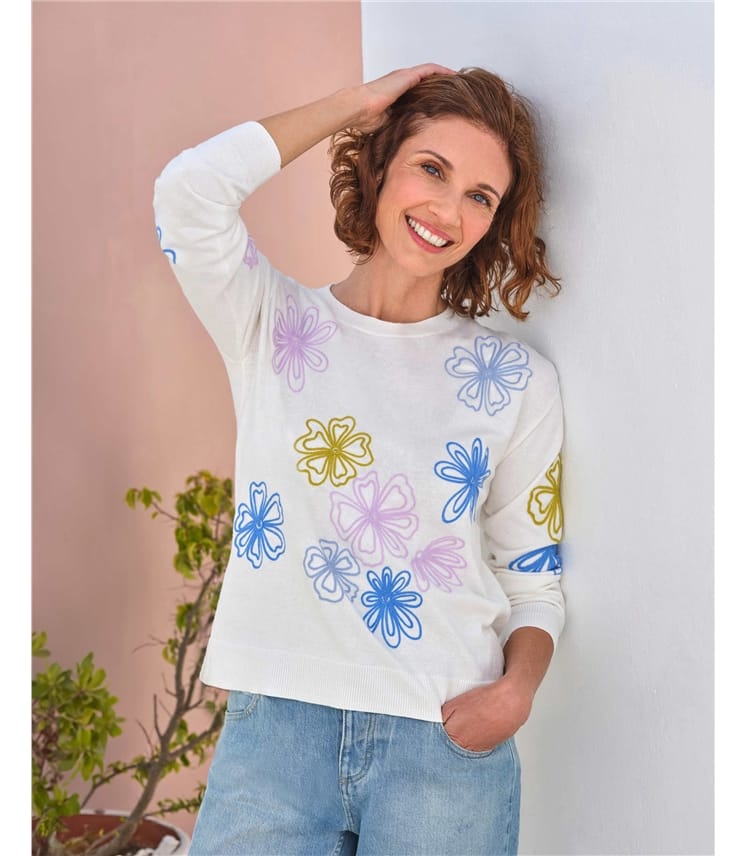 Placement Embroidered Flower Jumper