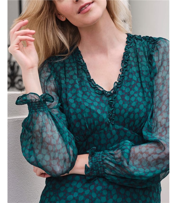 Frill Neck Printed Dress