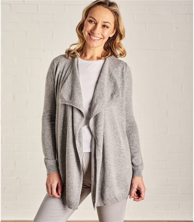 Grey Marl | Womens Cashmere & Merino Waterfall Cardigan | WoolOvers UK