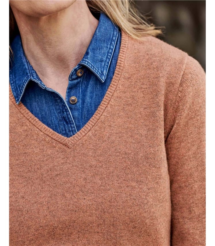 Pullover mit V-Ausschnitt aus Merinowolle und Kaschmir für Damen