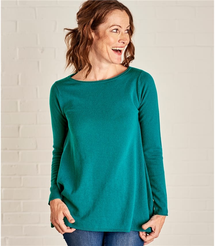 Emerald Green | Womens Cashmere & Merino Hanky Hem Jumper | WoolOvers UK