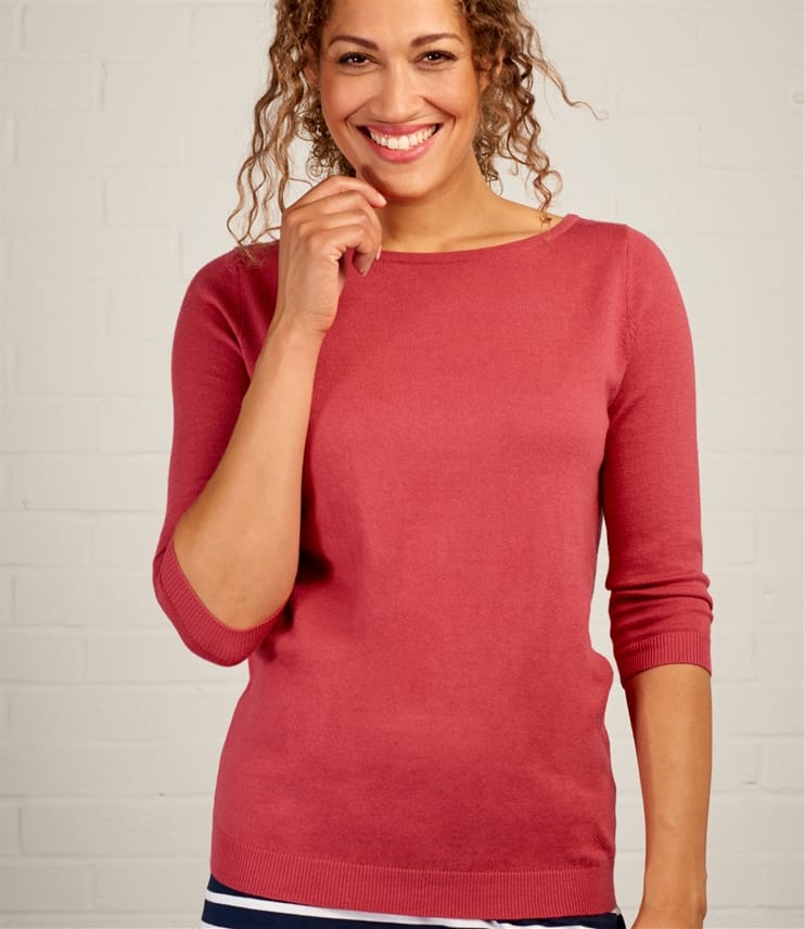 Russet Red | Womens Cotton Silk Boat Neck 3/4 Sleeve Jumper | WoolOvers AU