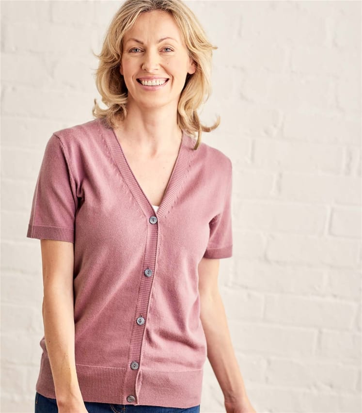 Rose Womens Silk & Cotton Short Sleeved VNeck Cardigan WoolOvers US