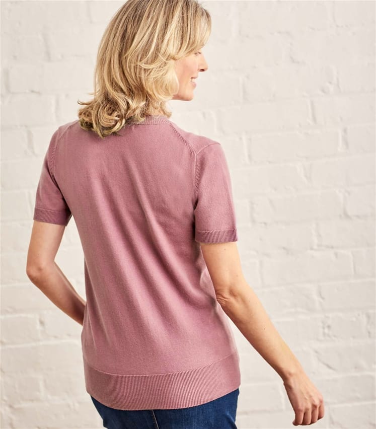 Rose | Womens Silk & Cotton Short Sleeved V-Neck Cardigan | WoolOvers UK