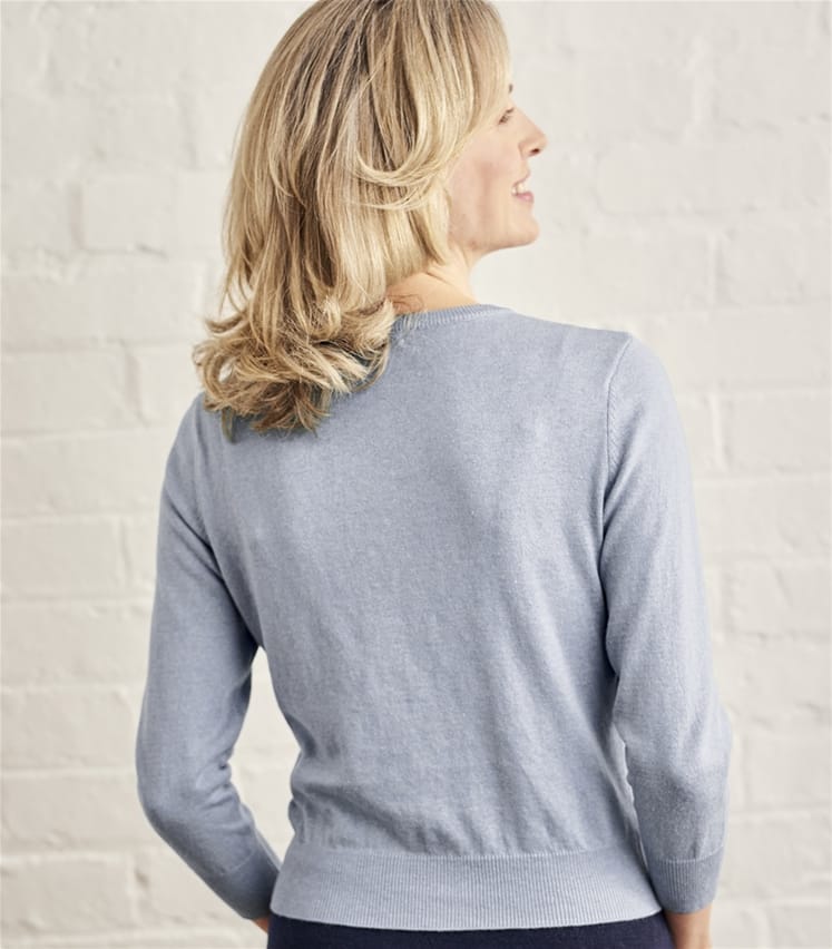 Bleu cendré Cardigan court à manches 3/4 Femme Soie & Coton