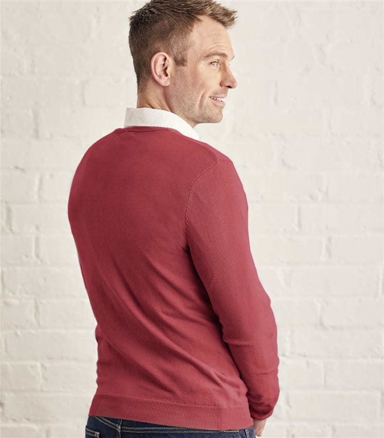 Russet Red Mens Silk & Cotton V Neck Jumper WoolOvers AU