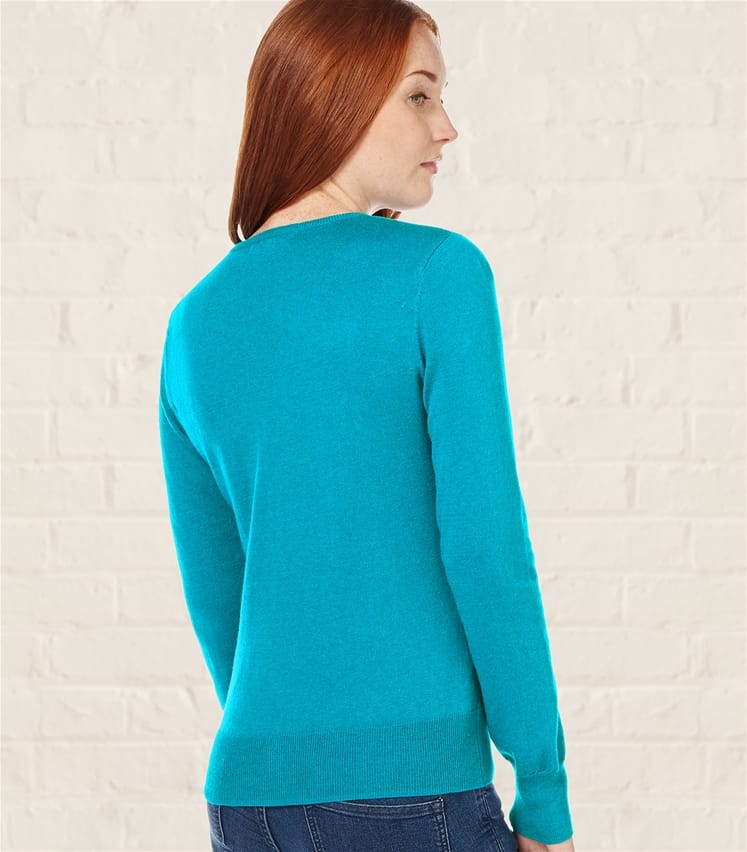 Soft Teal Womens Silk & Cotton Long Sleeve V Neck Jumper WoolOvers AU