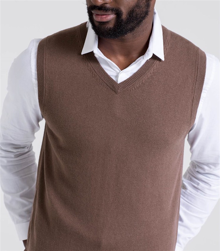 Mocha Brown | Mens Cashmere & Cotton Slipover | WoolOvers AU