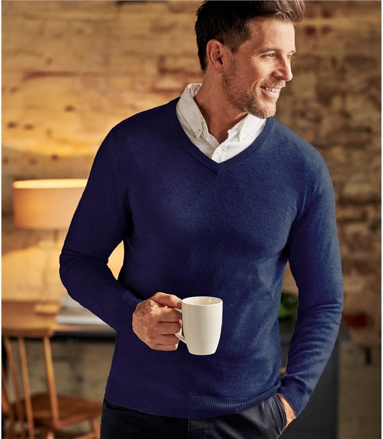 navy v neck cashmere sweater