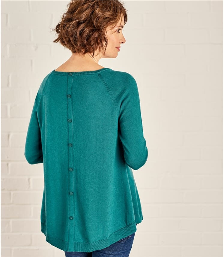 Soft Jade Womens Button Back Jumper WoolOvers UK