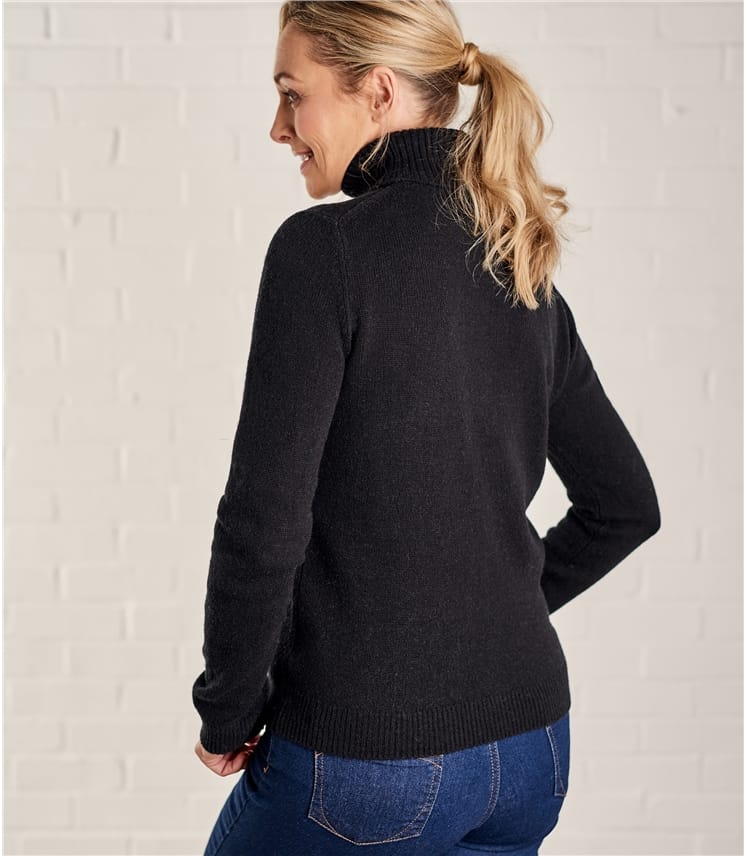 Black Lambswool Polo Neck Jumper WoolOvers UK